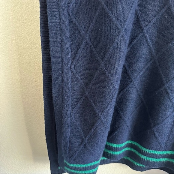 FREE PEOPLE Harbour Stripe Cable Poncho in Navy and Green One Size - Picture 11 of 11